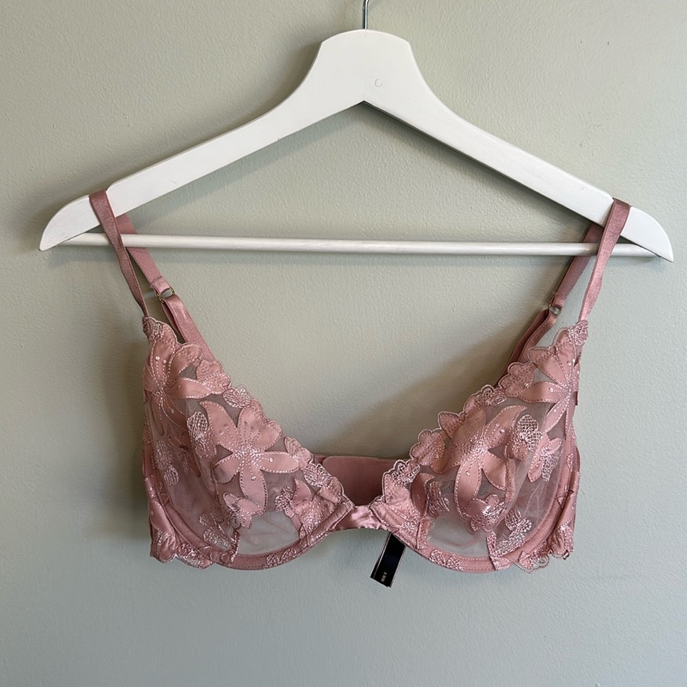 Dusty Rose, pink lace unlined bra